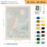 Moonlit Owl punch needle kit, 24 × 32 in (60 × 80 cm): canvas size and kit contents