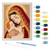Mother and Child punch needle kit: finished canvas with threads, punch needle and threader