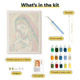 What is in the Mother and Child kit: printed canvas, punch needle, threader, threads, color guide and hangers