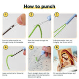 Six steps showing how to thread and use the punch needle