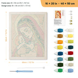 Mother and Child punch needle kit, 16 × 20 in (40 × 50 cm): canvas size and kit contents