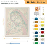 Mother and Child punch needle kit, 20 × 24 in (50 × 60 cm): canvas size and kit contents