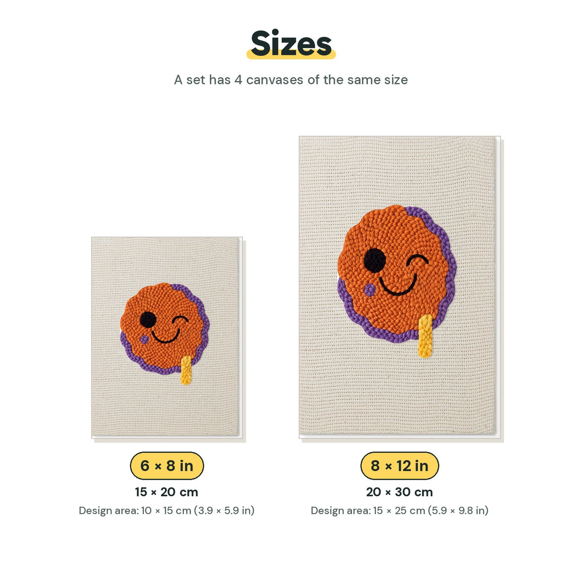 Size chart for the two mini canvas sizes: 6 x 8 in and 8 x 12 in
