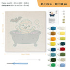 Mummy Bubble Bath punch needle kit, 24 × 24 in (60 × 60 cm): canvas size and kit contents