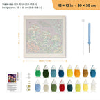 Mummy Mushrooms punch needle kit, 12 × 12 in (30 × 30 cm): canvas size and kit contents