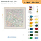 Mummy Mushrooms punch needle kit, 20 × 20 in (50 × 50 cm): canvas size and kit contents