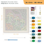 Mummy Mushrooms punch needle kit, 24 × 24 in (60 × 60 cm): canvas size and kit contents