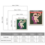 Size chart for square punch needle kits from 30 x 30 cm to 60 x 60 cm