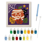 Mummy Pumpkin Cat punch needle kit: finished canvas with threads, punch needle and threader