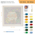 Mummy Pumpkin Cat punch needle kit, 24 × 24 in (60 × 60 cm): canvas size and kit contents