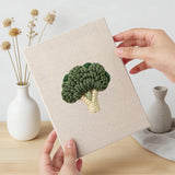 Hand holding a finished Mushroom and Chilies mini canvas