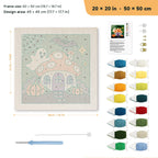 Mushroom House Ghost punch needle kit, 20 × 20 in (50 × 50 cm): canvas size and kit contents
