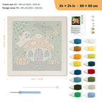 Mushroom House Ghost punch needle kit, 24 × 24 in (60 × 60 cm): canvas size and kit contents