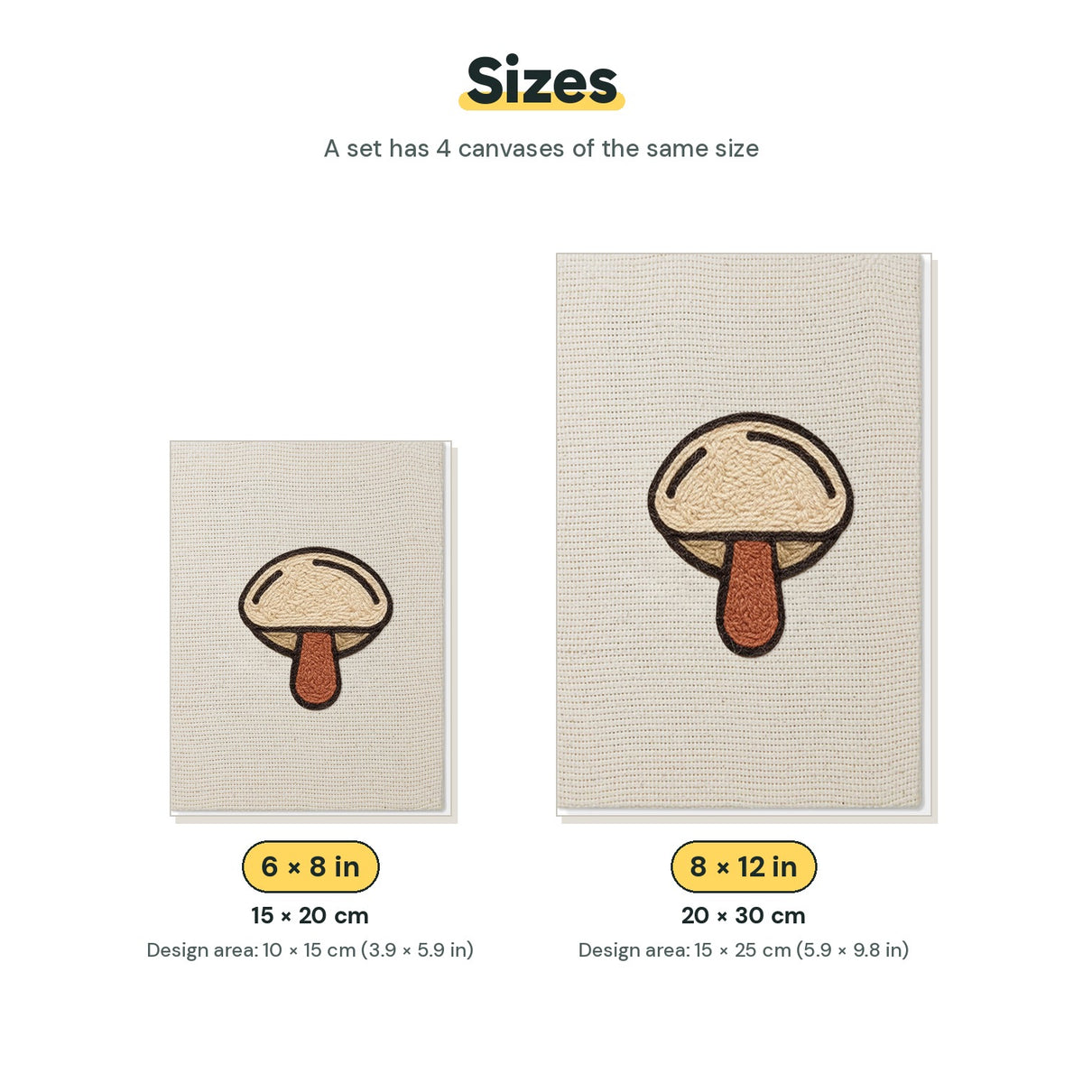 Size chart for the two mini canvas sizes: 6 x 8 in and 8 x 12 in