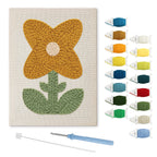 Mustard Petal Flower punch needle kit: finished canvas with threads, punch needle and threader