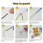 Six steps showing how to thread and use the punch needle