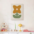 Finished Mustard Petal Flower punch needle canvas on a wall
