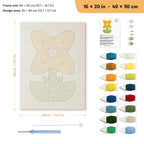 Mustard Petal Flower punch needle kit, 16 × 20 in (40 × 50 cm): canvas size and kit contents