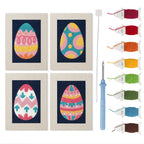 Navy Easter Eggs mini punch needle kit set: four finished canvases with threads, punch needle and threader