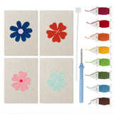 Navy Mint Blooms mini punch needle kit set: four finished canvases with threads, punch needle and threader