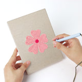 Punching a Navy Mint Blooms mini canvas with the punch needle