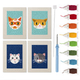 Navy Teal Cats mini punch needle kit set: four finished canvases with threads, punch needle and threader