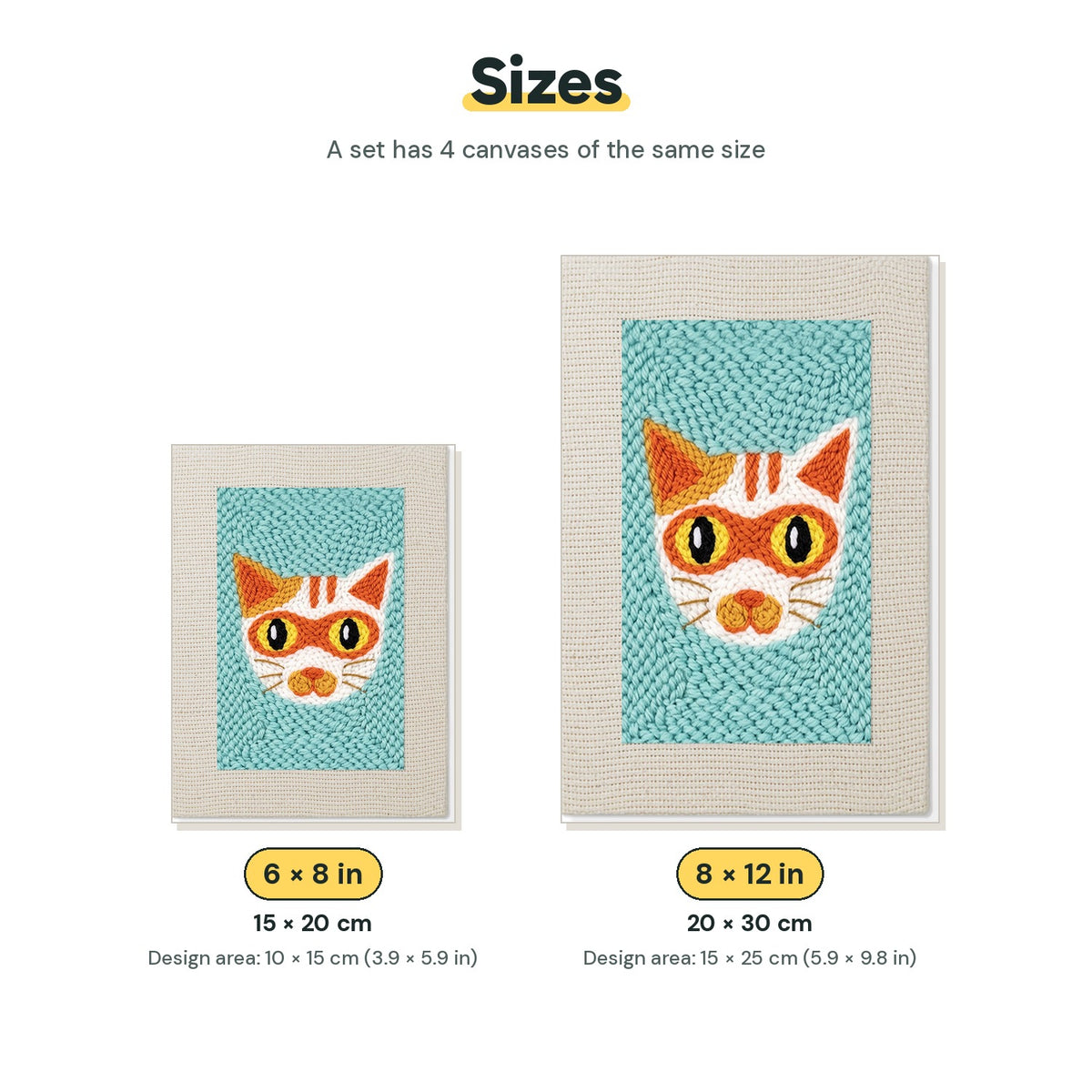 Size chart for the two mini canvas sizes: 6 x 8 in and 8 x 12 in