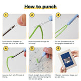 Six steps showing how to thread and use the punch needle