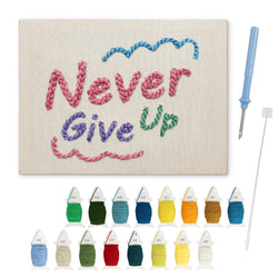 Never Give Up punch needle kit: finished canvas with threads, punch needle and threader