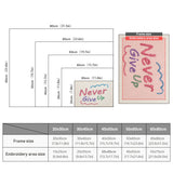 Size chart for punch needle kits from 20 x 30 cm to 60 x 80 cm