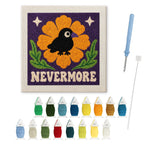 Nevermore Crow punch needle kit: finished canvas with threads, punch needle and threader