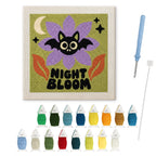 Night Bloom Bat punch needle kit: finished canvas with threads, punch needle and threader