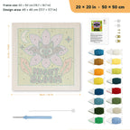 Night Bloom Bat punch needle kit, 20 × 20 in (50 × 50 cm): canvas size and kit contents