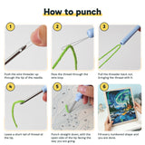 Six steps showing how to thread and use the punch needle