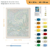 Northern Lights Cabin punch needle kit, 16 × 20 in (40 × 50 cm): canvas size and kit contents