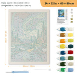 Northern Lights Cabin punch needle kit, 24 × 32 in (60 × 80 cm): canvas size and kit contents