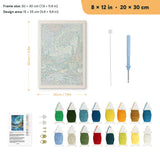 Northern Lights Cabin punch needle kit, 8 × 12 in (20 × 30 cm): canvas size and kit contents