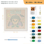 Nuts About Halloween punch needle kit, 20 × 20 in (50 × 50 cm): canvas size and kit contents