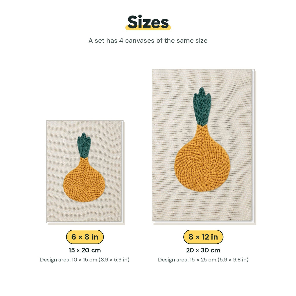 Size chart for the two mini canvas sizes: 6 x 8 in and 8 x 12 in