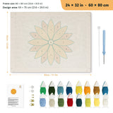 Orange Dahlia punch needle kit, 24 × 32 in (60 × 80 cm): canvas size and kit contents