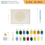 Orange Dahlia punch needle kit, 8 × 12 in (20 × 30 cm): canvas size and kit contents