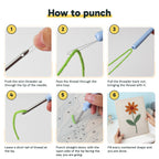 Six steps showing how to thread and use the punch needle