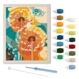Orange Dandelions punch needle kit: finished canvas with threads, punch needle and threader