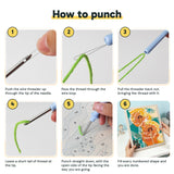 Six steps showing how to thread and use the punch needle