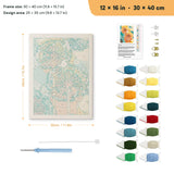 Orange Dandelions punch needle kit, 12 × 16 in (30 × 40 cm): canvas size and kit contents
