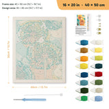 Orange Dandelions punch needle kit, 16 × 20 in (40 × 50 cm): canvas size and kit contents
