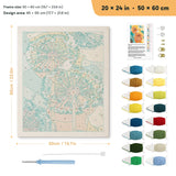 Orange Dandelions punch needle kit, 20 × 24 in (50 × 60 cm): canvas size and kit contents