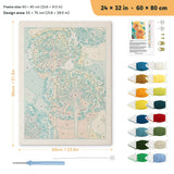 Orange Dandelions punch needle kit, 24 × 32 in (60 × 80 cm): canvas size and kit contents