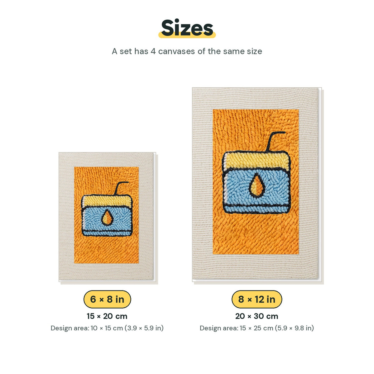 Size chart for the two mini canvas sizes: 6 x 8 in and 8 x 12 in