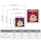 Size chart for square punch needle kits from 30 x 30 cm to 60 x 60 cm